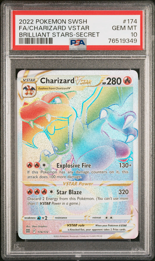 PokéMon TCG Charizard Vstar Fa #174 Brilliant Stars-Secret PSA 10