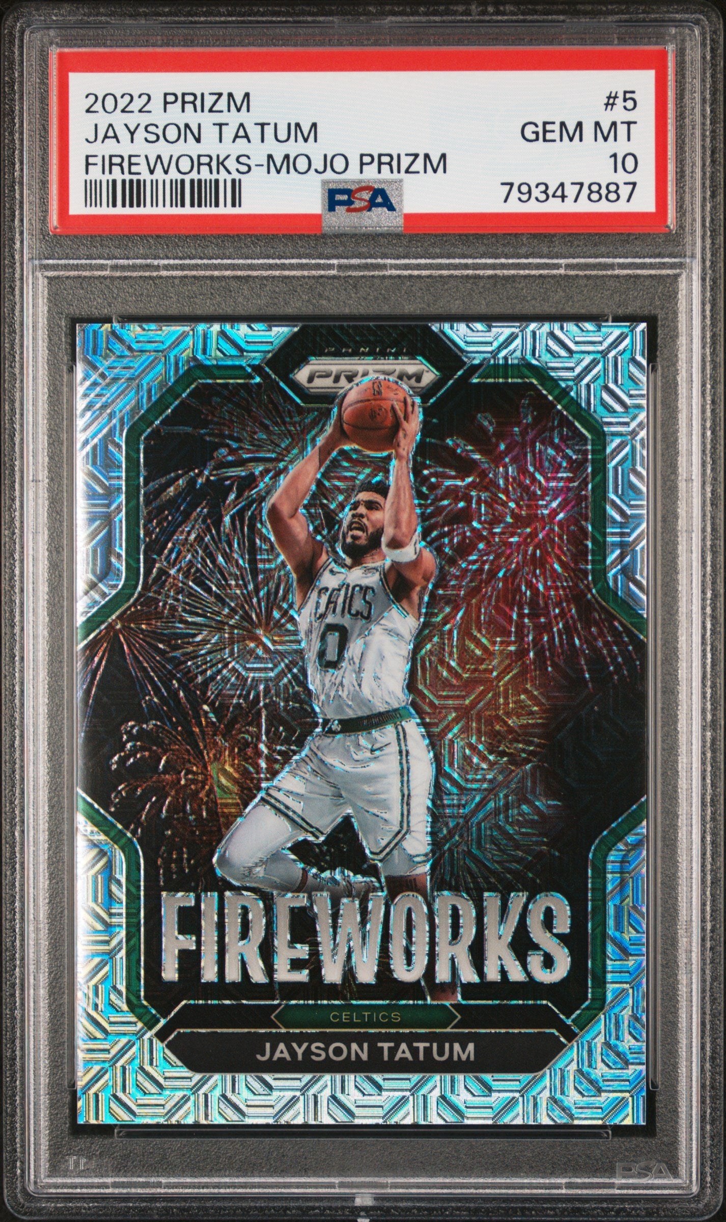 2022 Panini Prizm Fireworks Jayson Tatum #5 Mojo PSA 10