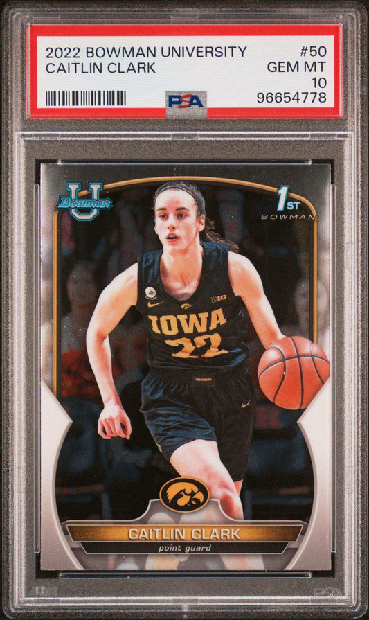 2022 Bowman Chrome University Caitlin Clark #50 PSA 10