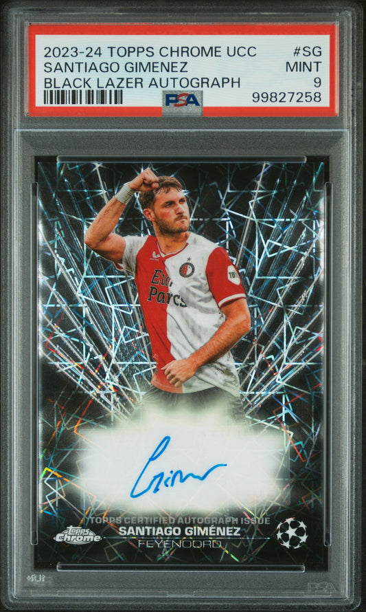 2023-24 Topps Chrome UEFA Club Competitions Black Lazer Autographs Santiago Gimenez #SG PSA 9