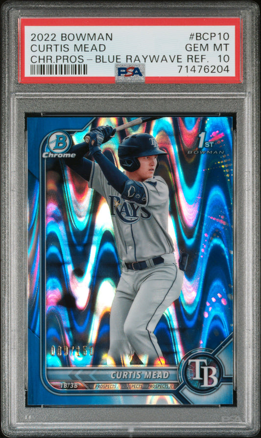 2022 Bowman Chrome Prospects Curtis Mead #BCP10 CHR. Pros Blue Raywave Refractor PSA