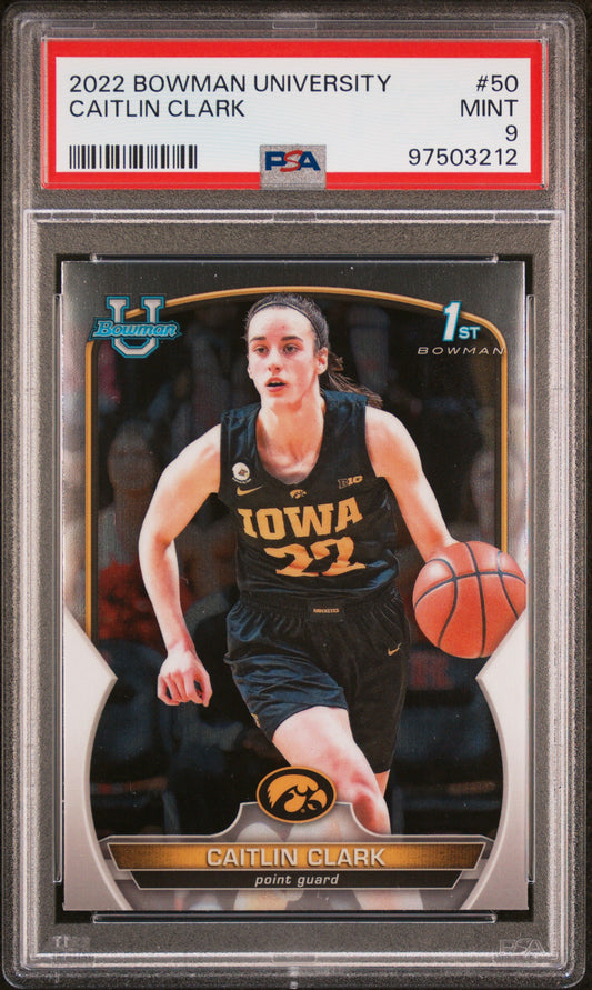 2022 Bowman Chrome University Caitlin Clark #50 PSA 9