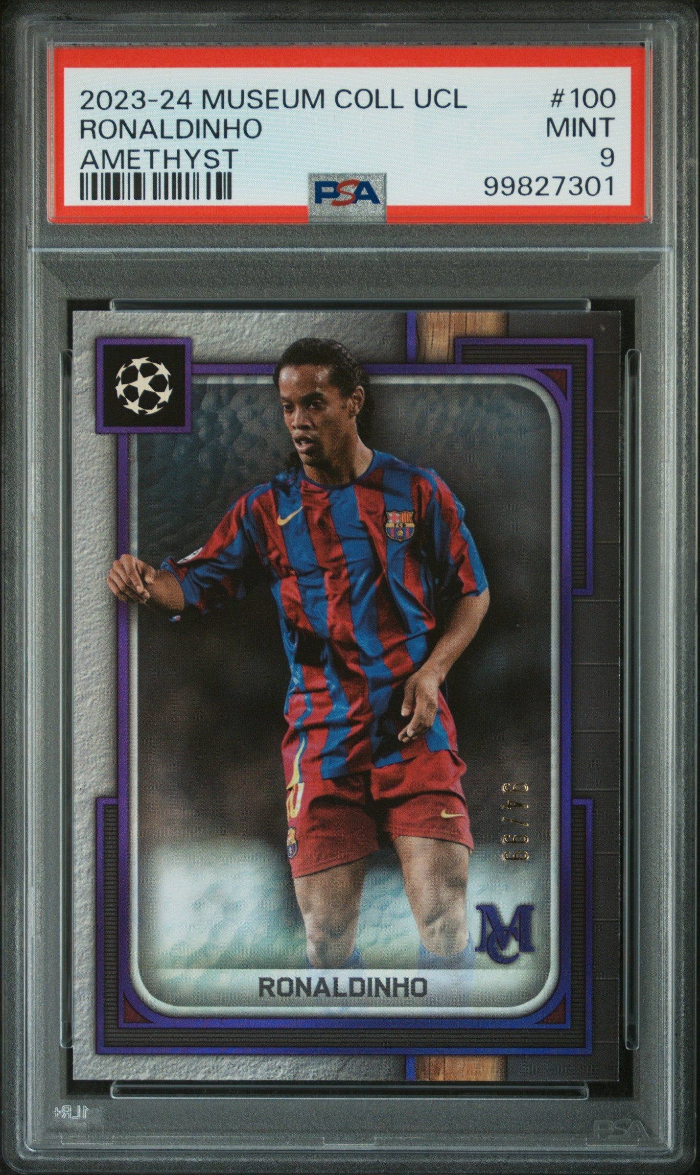 2023-24 Topps Museum Collection UEFA Champions League Ronaldinho #100 Amethyst PSA 9