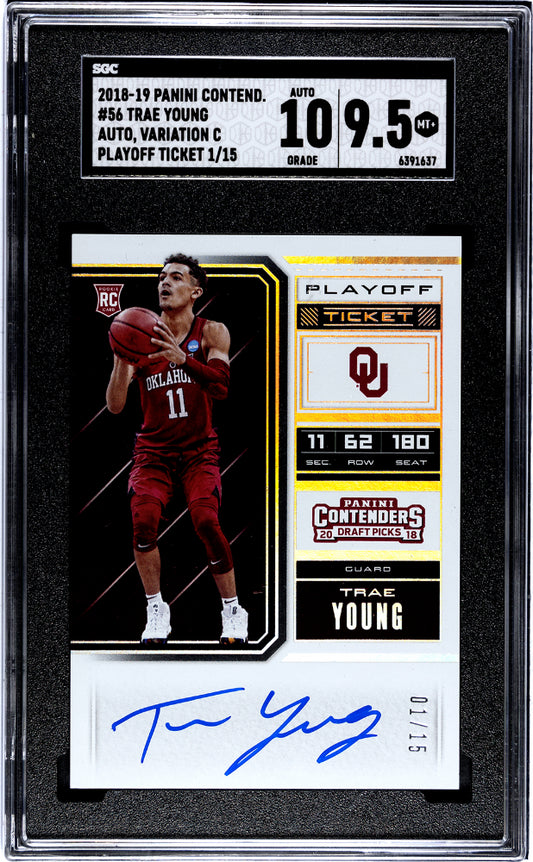 2018 Panini Contenders Trae Young #56 Autograph , Var. Playoff Ticket SGC 9.5 Auto 10