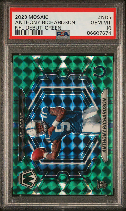 2023 Panini Mosaic NFL Debut Anthony Richardson #ND5 Green PSA 10