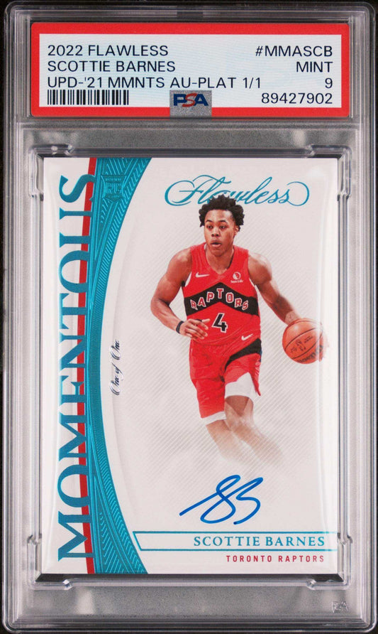 2022 Panini Flawless Update Scottie Barnes #MMASCB '21 Mmnts Au Plat 1 1 PSA 9