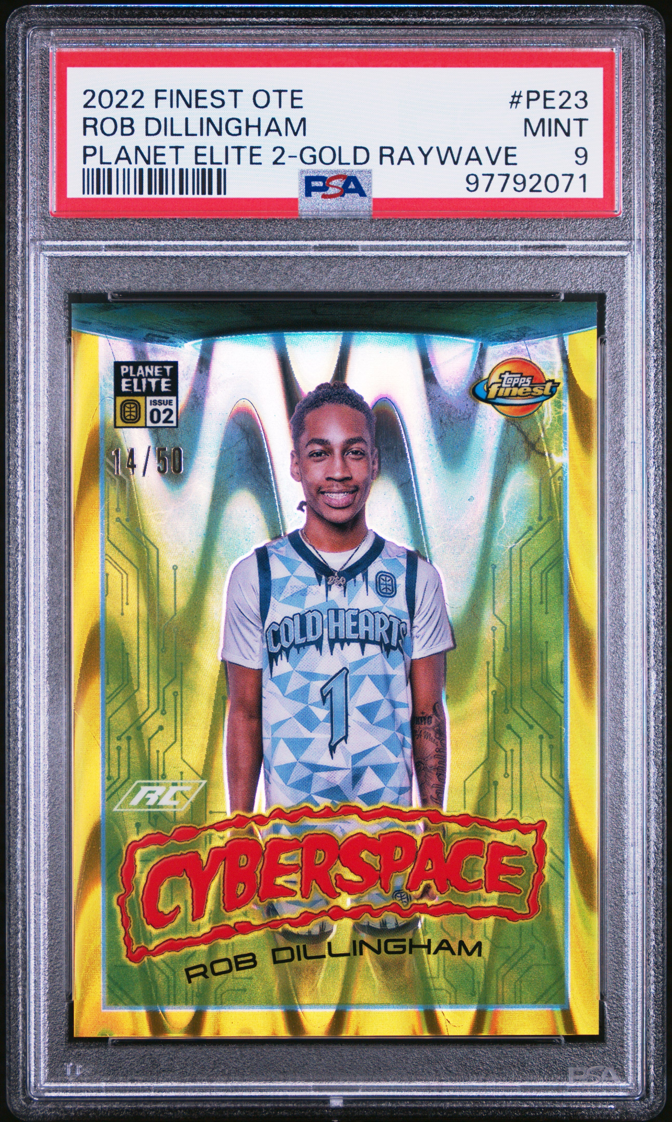 2022 Topps Finest Overtime Elite Planet Elite 2 Rob Dillingham #PE23 Gold Raywave PSA 9