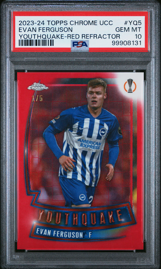 2023-24 Topps Chrome UEFA Club Competitions Youthquake Evan Ferguson #YQ5 Red Refractor PSA 10