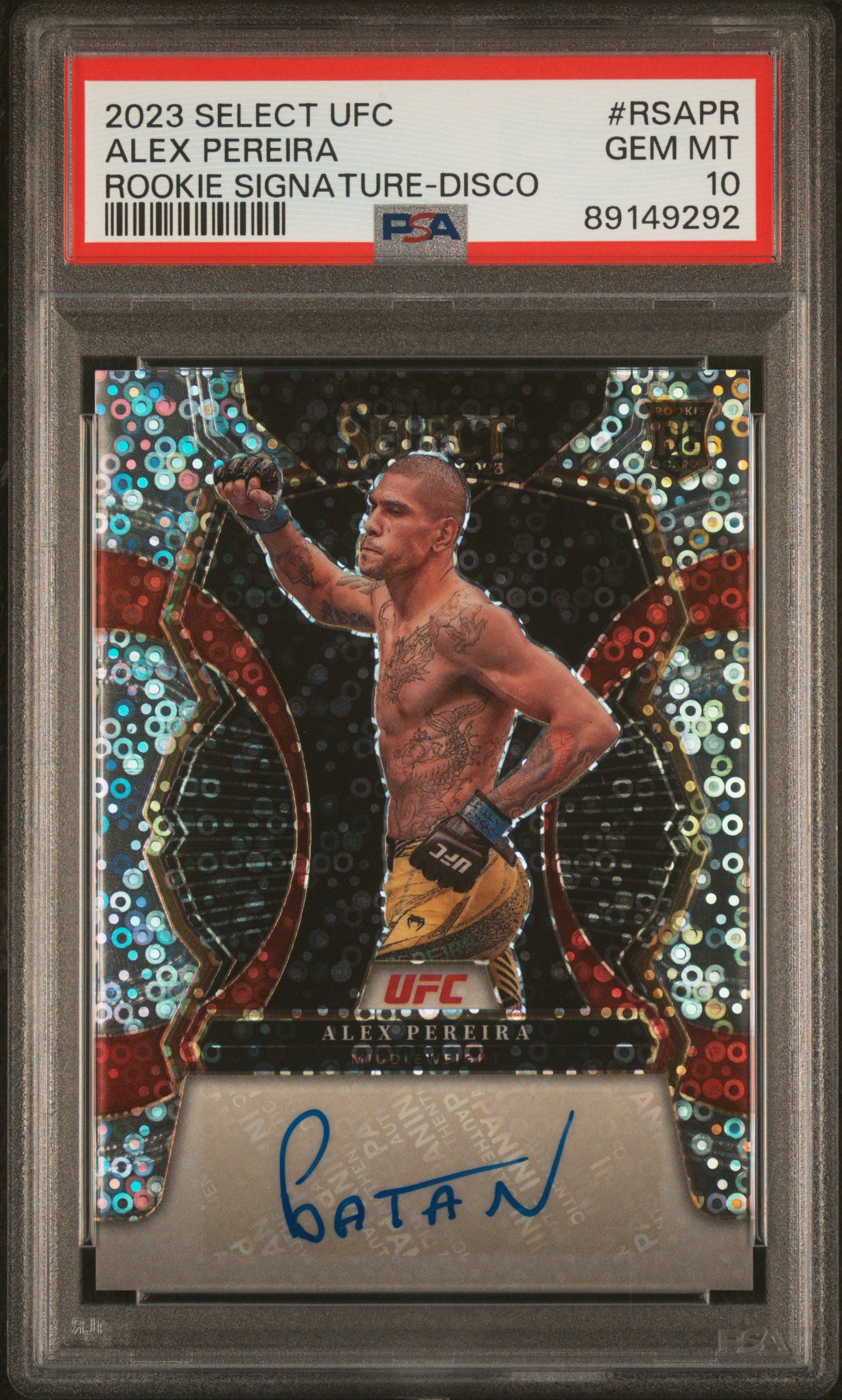 2023 Panini Select UFC Rookie Signatures Alex Pereira #RSAPR Disco PSA 10