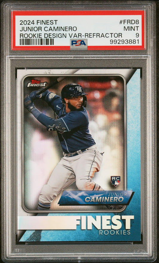 2024 Topps Finest Finest Rookie Design Variation Junior Caminero #FRD8 Refractor PSA 9