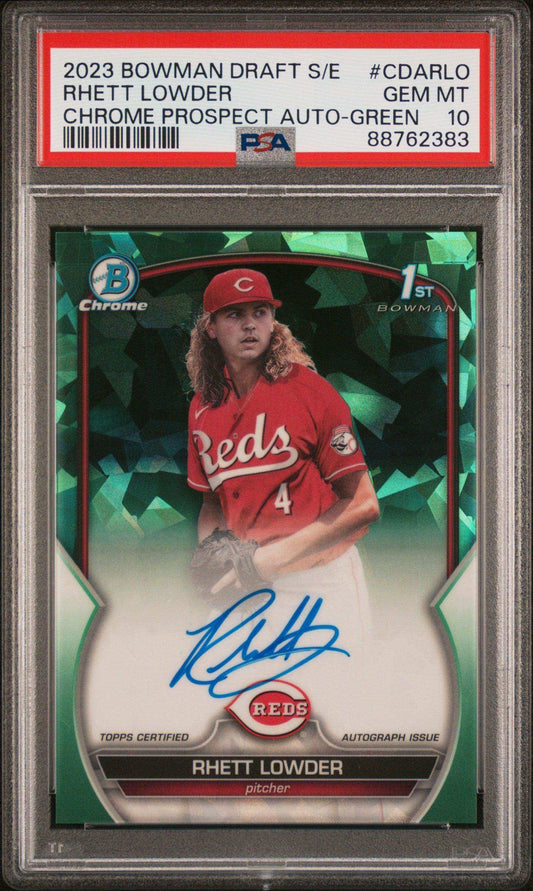 2023 Bowman Draft Sapphire Edition Chrome Prospect Autographs Rhett Lowder #CDARLO Chrome Prospect Auto Green PSA 10