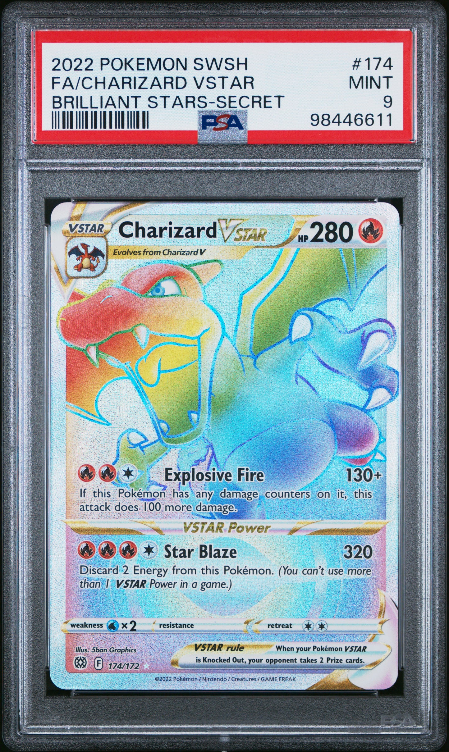 PokéMon TCG Charizard Vstar Fa #174 Brilliant Stars-Secret PSA 9