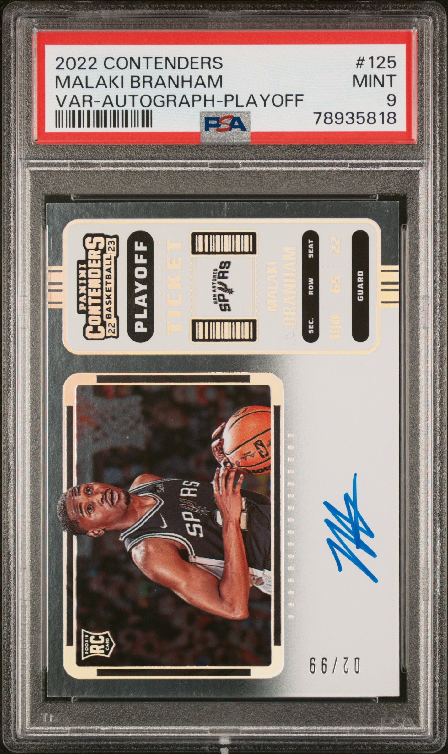 2022 Panini Contenders Malaki Branham #125 Var Autograph Playoff PSA 9