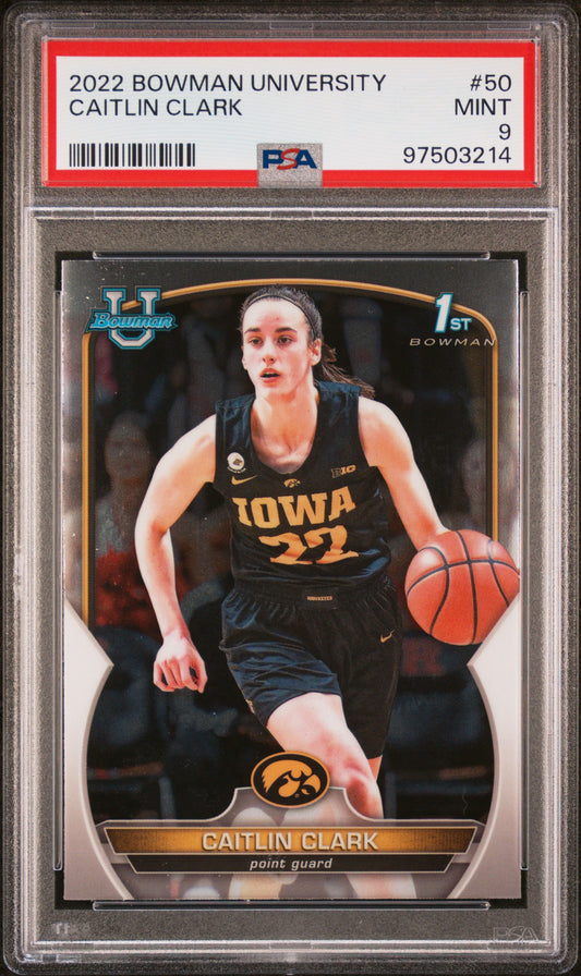 2022 Bowman Chrome University Caitlin Clark #50 PSA 9