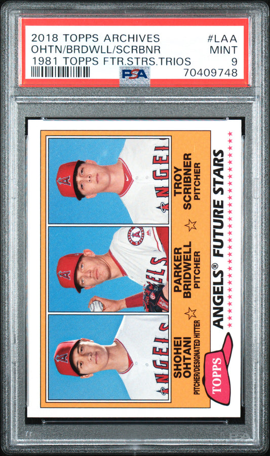 2018 Topps Archives 1981 Topps Future Stars Trios Scrbnr Brdwll Ohtn #LAA FTR. Strs. Trios PSA 9