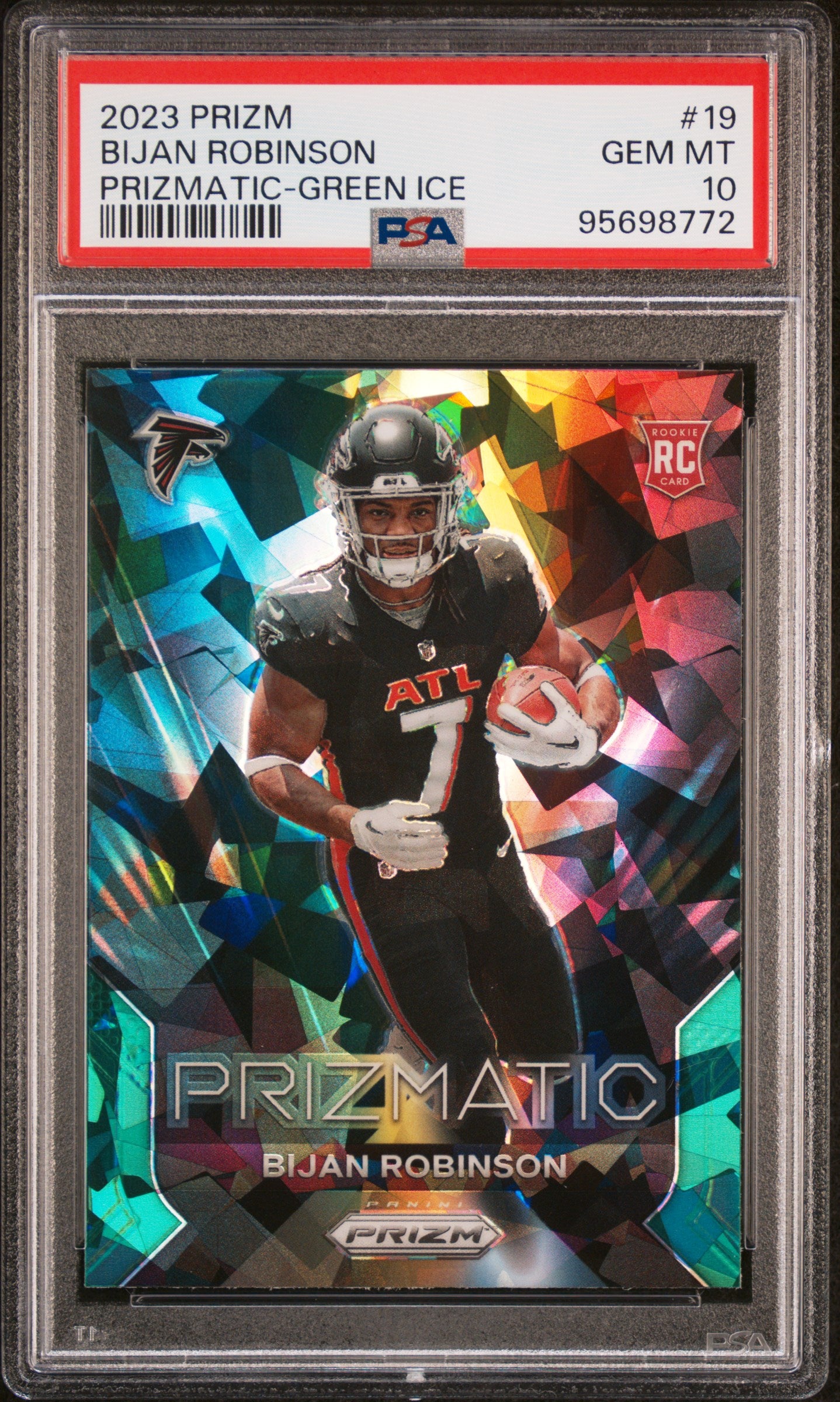 2023 Panini Prizm Prizmatic Bijan Robinson #19 Green Ice PSA 10