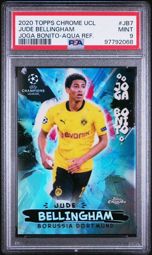 2020 Topps Chrome UEFA Champions League Joga Bonito Jude Bellingham #JB7 Aqua Refractor PSA 9