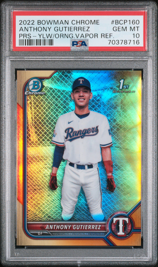 2022 Bowman Chrome Prospects Anthony Gutierrez #BCP160 PRS Ylw Orng. Vapor Refractor PSA