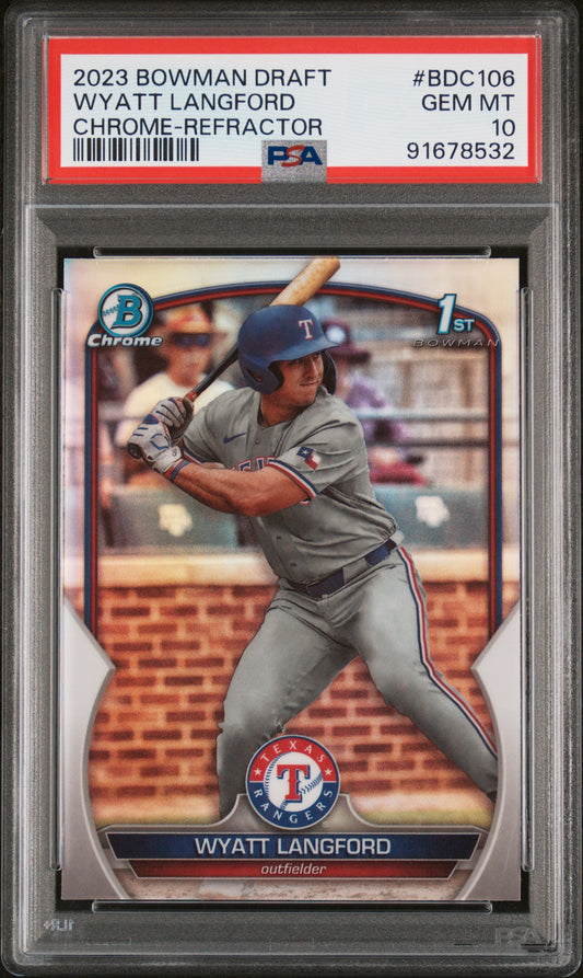 2023 Bowman Draft Wyatt Langford #BDC106 Chrome Refractor PSA 10