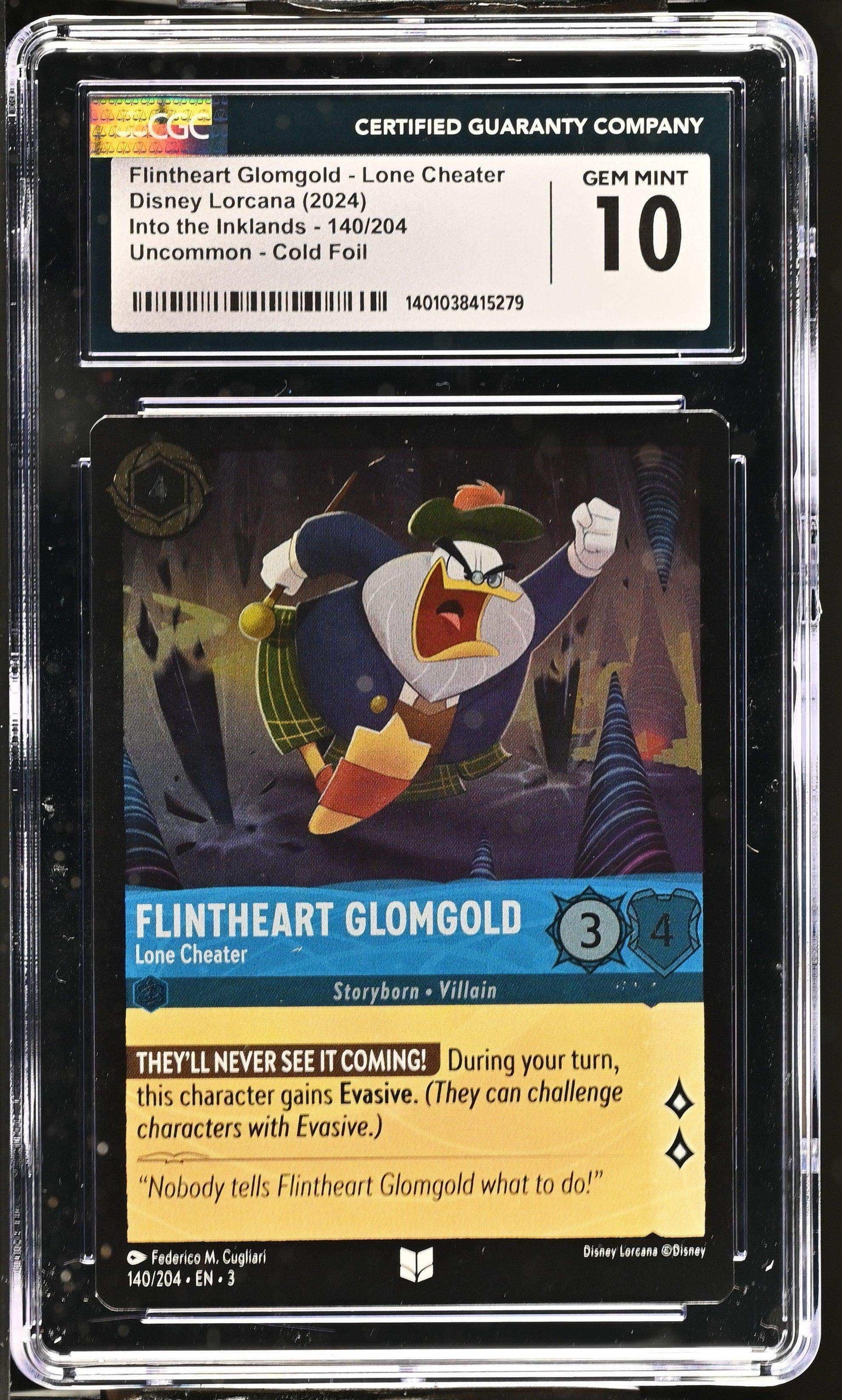 Disney Lorcana TCG Flintheart Glomgold - Lone Cheater #140/204 English CGC 10