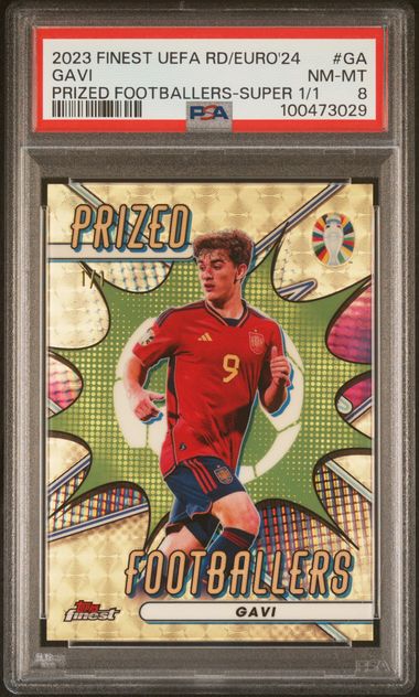 2023 TOPPS FINEST ROAD TO UEFA EURO 2024 PRIZED FOOTBALLERS GAVI PRIZED FOOTBALLERS-SUPER 1/1 #GA PSA NM-MT 8