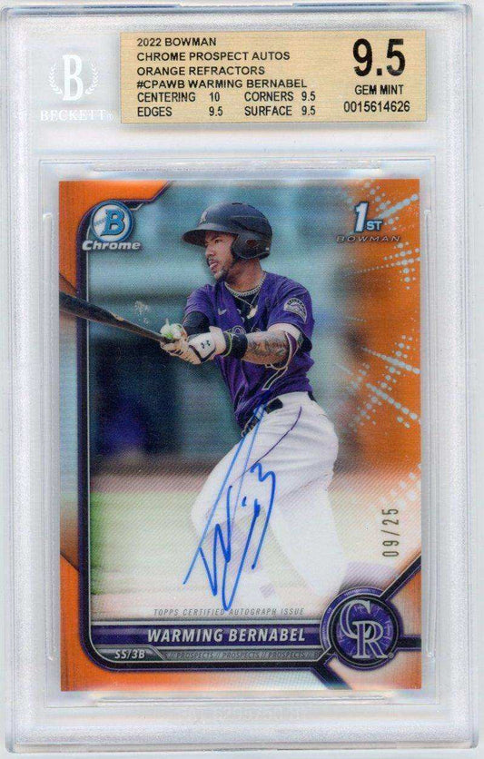 2022 Bowman Chrome Prospect Autographs Orange Refractors Warming Bernabel #CPAWB BGS 9.5