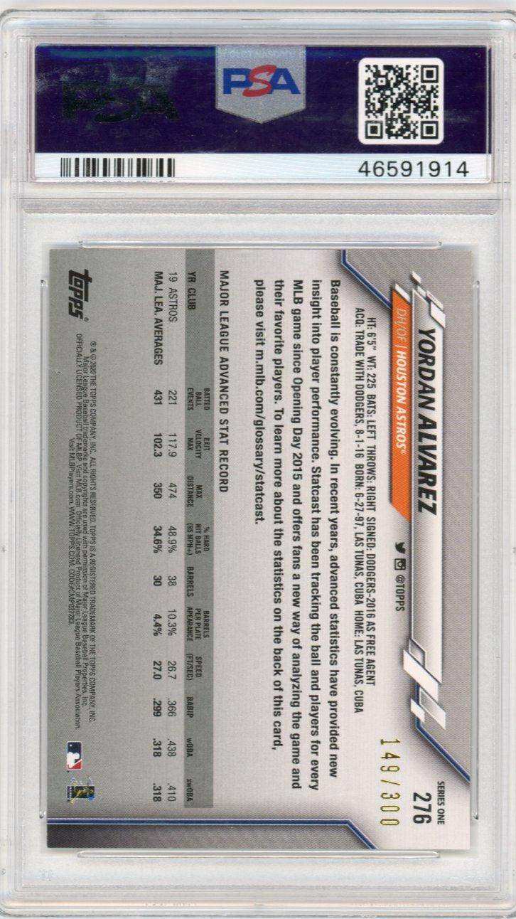 2020 Topps Yordan Alvarez Orange Jersey Advanced Stat #276 /300 Psa 10