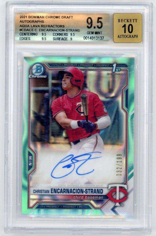 2021 Bowman Chrome Draft Autographs Aqua Lava Refractors Christian Encarnacion-Strand #CDACE BGS 9.5