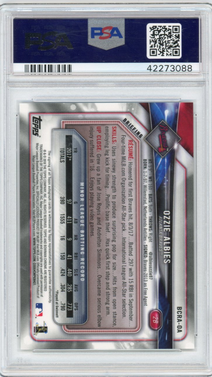 2018 Bowman Chrome Rookie Autographs Ozzie Albies #BCRAOA PSA 10