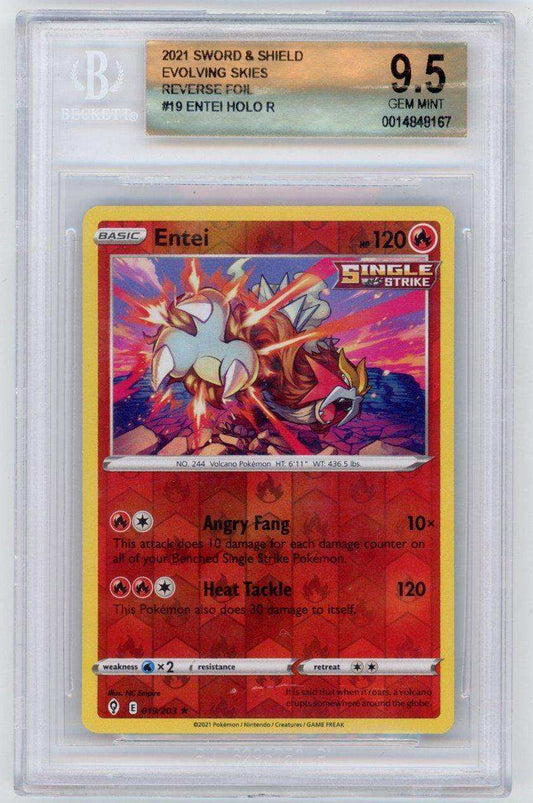 2021 Pokemon Sword and Shield Evolving Skies Reverse Foil Entei HOLO R #19 BGS 9.5