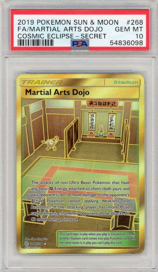 2019 Pokemon Cosmic Eclipse Martial Arts Dojo Gold 268/236 Psa 10