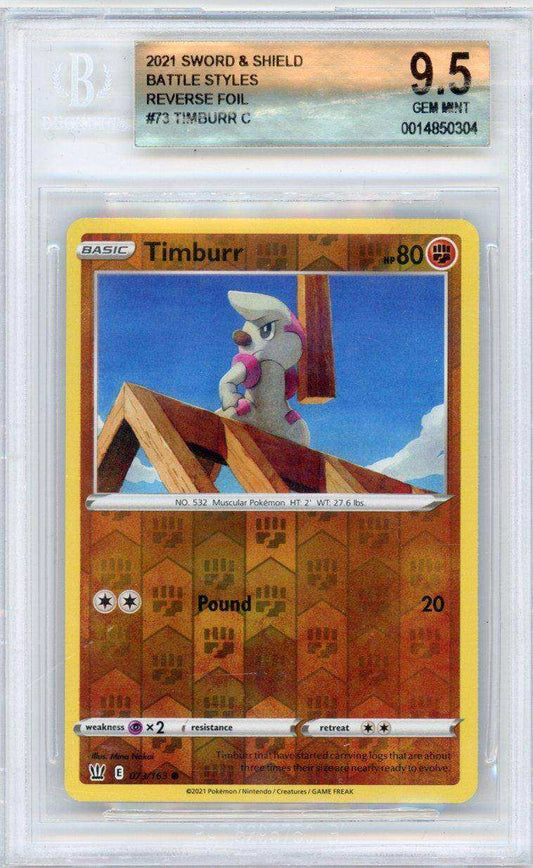 2021 Pokemon Sword and Shield Battle Styles Reverse Foil Timburr C #73 BGS 9.5