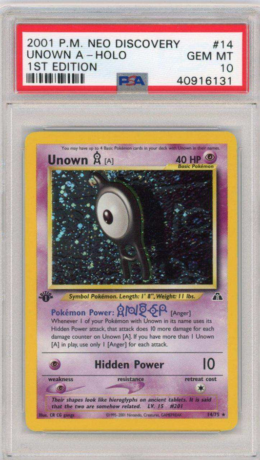 2001 POKEMON NEO DISCOVERY UNOWN A-HOLO 1ST EDITION #14 PSA GEM MT 10