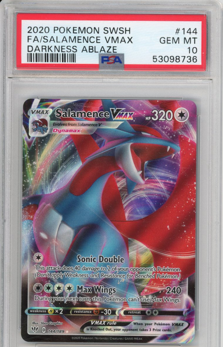 2020 POKEMON SWORD & SHIELD DARKNESS ABLAZE FA/SALAMENCE VMAX DARKNESS ABLAZE #144 PSA GEM MT 10