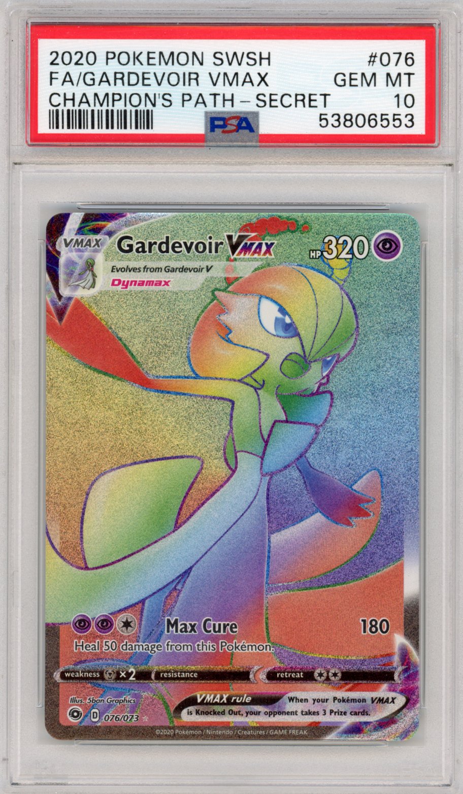 2020 POKEMON SWORD & SHIELD CHAMPION'S PATH FA/GARDEVOIR VMAX CHAMPION'S PATH-SECRET #76 PSA GEM MT 10