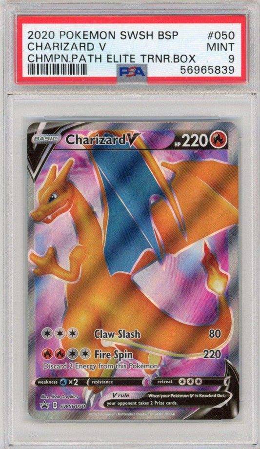 2020 POKEMON SWSH BLACK STAR PROMO CHARIZARD V CHMPN.PATH ELITE TRNR.BOX #50 PSA MINT 9