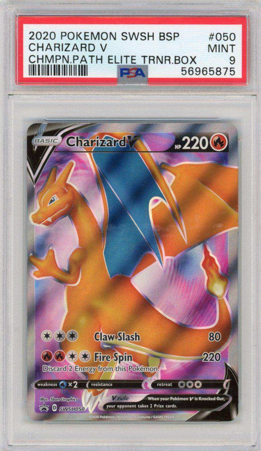 2020 POKEMON SWSH BLACK STAR PROMO CHARIZARD V CHMPN.PATH ELITE TRNR.BOX #50 PSA MINT 9