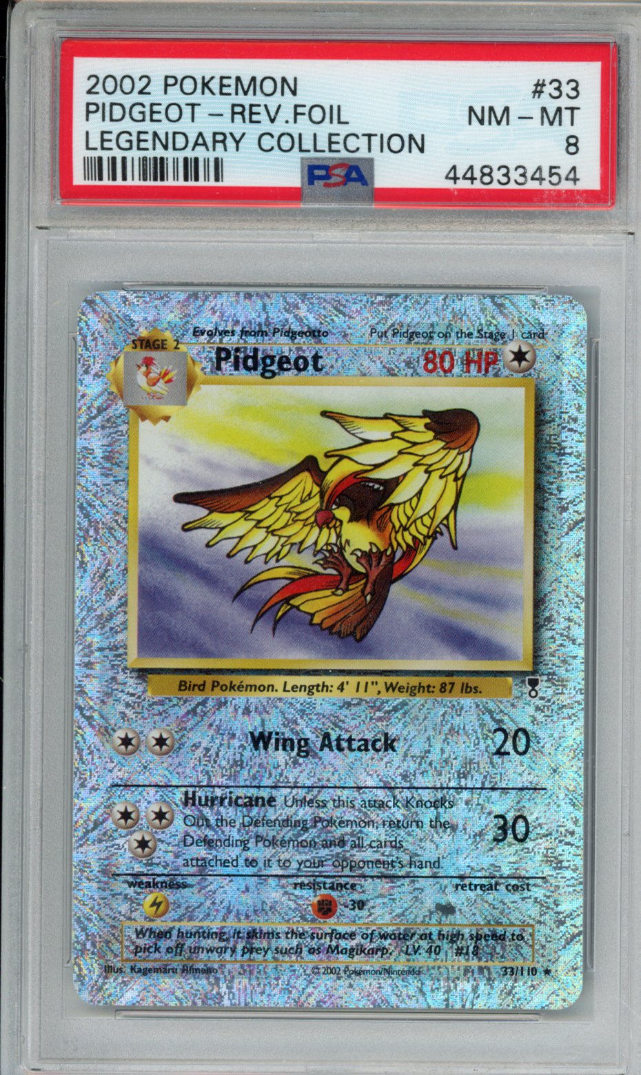 2002 POKEMON LEGENDARY COLLECTION PIDGEOT-REV.FOIL LEGENDARY COLLECTION #33 PSA NM-MT 8