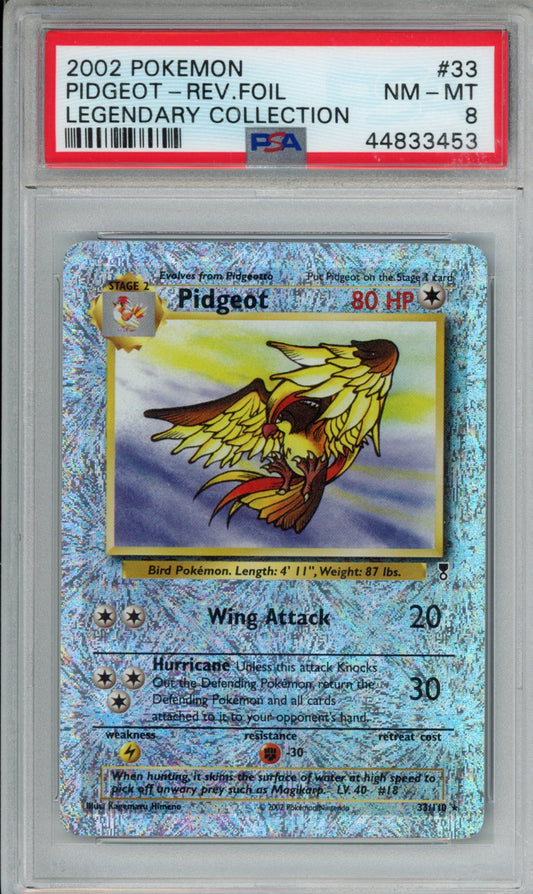 2002 POKEMON LEGENDARY COLLECTION PIDGEOT-REV.FOIL LEGENDARY COLLECTION #33 PSA NM-MT 8