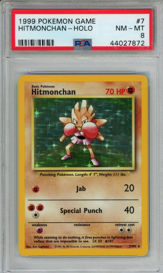 1999 POKEMON GAME HITMONCHAN-HOLO #7 PSA NM-MT 8