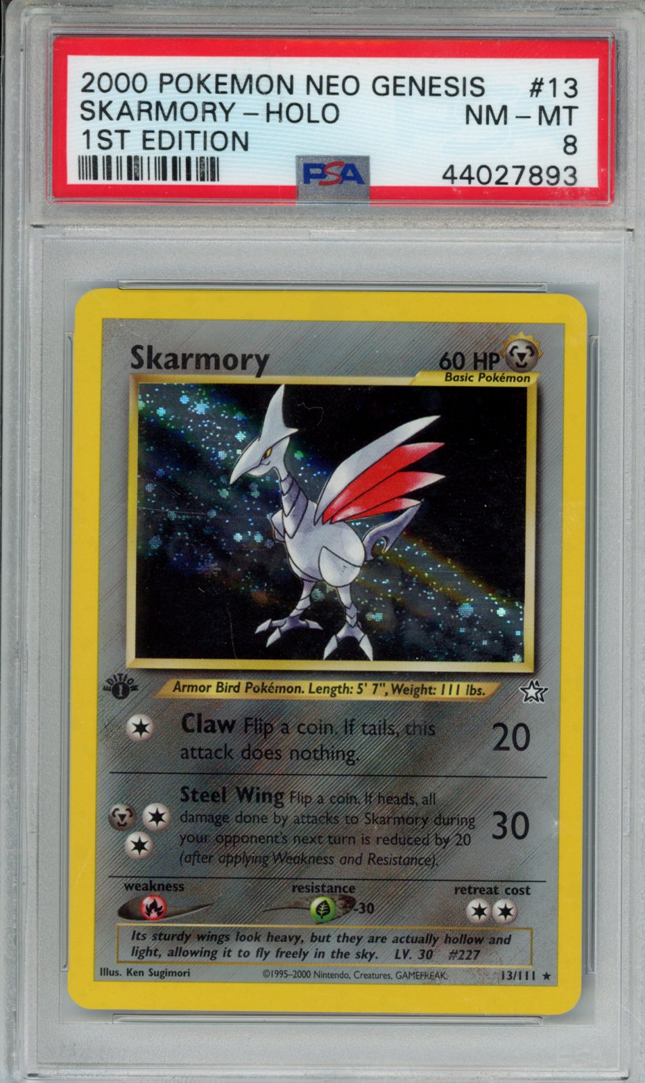 2000 POKEMON NEO GENESIS 1ST EDITION SKARMORY-HOLO 1ST EDITION #13 PSA NM-MT 8