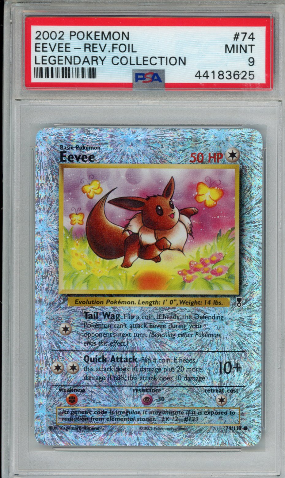 2002 POKEMON LEGENDARY COLLECTION EEVEE-REV.FOIL LEGENDARY COLLECTION #74 PSA MINT 9