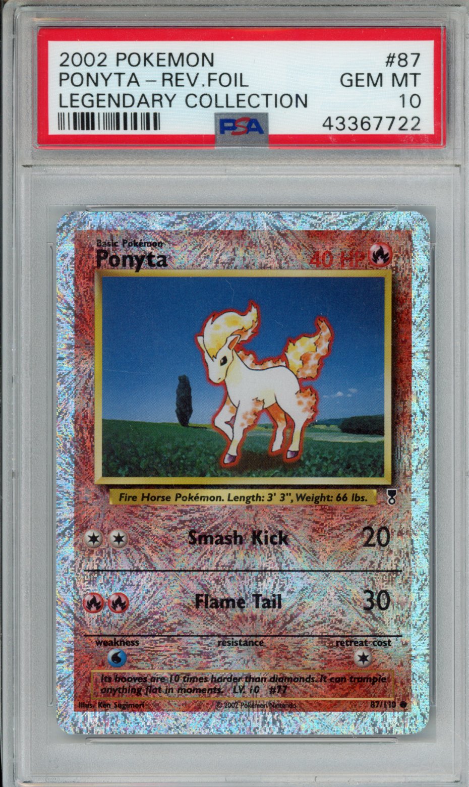 2002 POKEMON LEGENDARY COLLECTION PONYTA-REV.FOIL LEGENDARY COLLECTION #87 PSA GEM MT 10