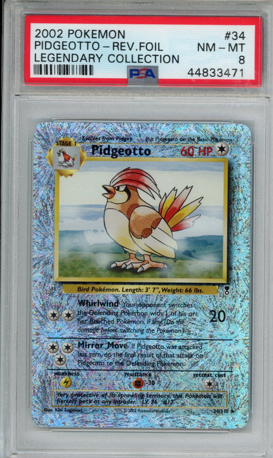 2002 POKEMON LEGENDARY COLLECTION PIDGEOTTO-REV.FOIL LEGENDARY COLLECTION #34 PSA NM-MT 8