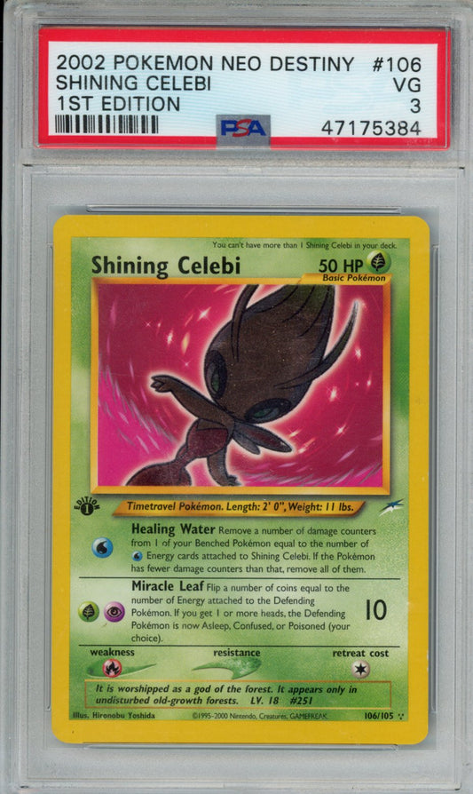 2002 POKEMON NEO DESTINY SHINING CELEBI 1ST EDITION #106 PSA VG 3