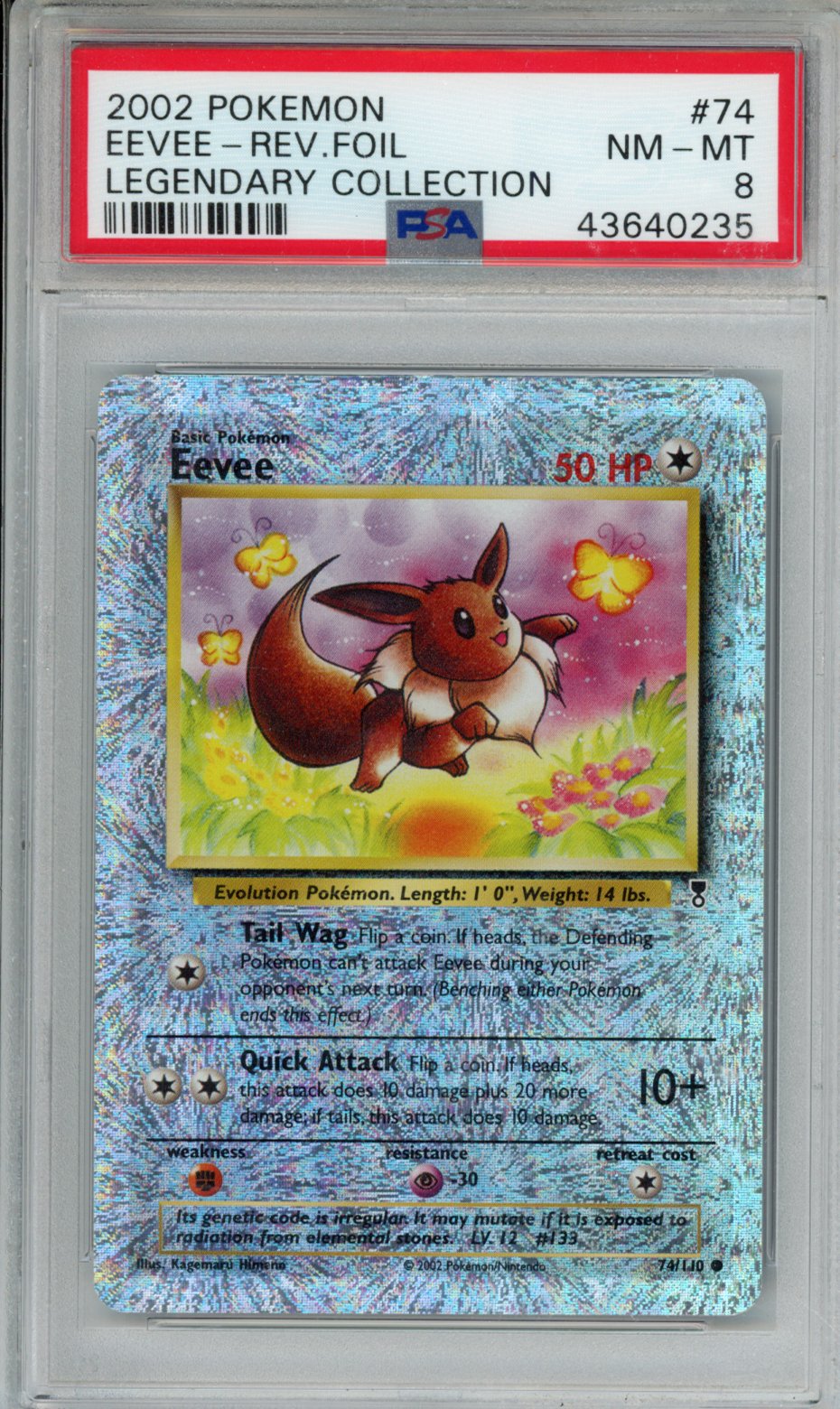 2002 POKEMON LEGENDARY COLLECTION EEVEE-REV.FOIL LEGENDARY COLLECTION #74 PSA NM-MT 8