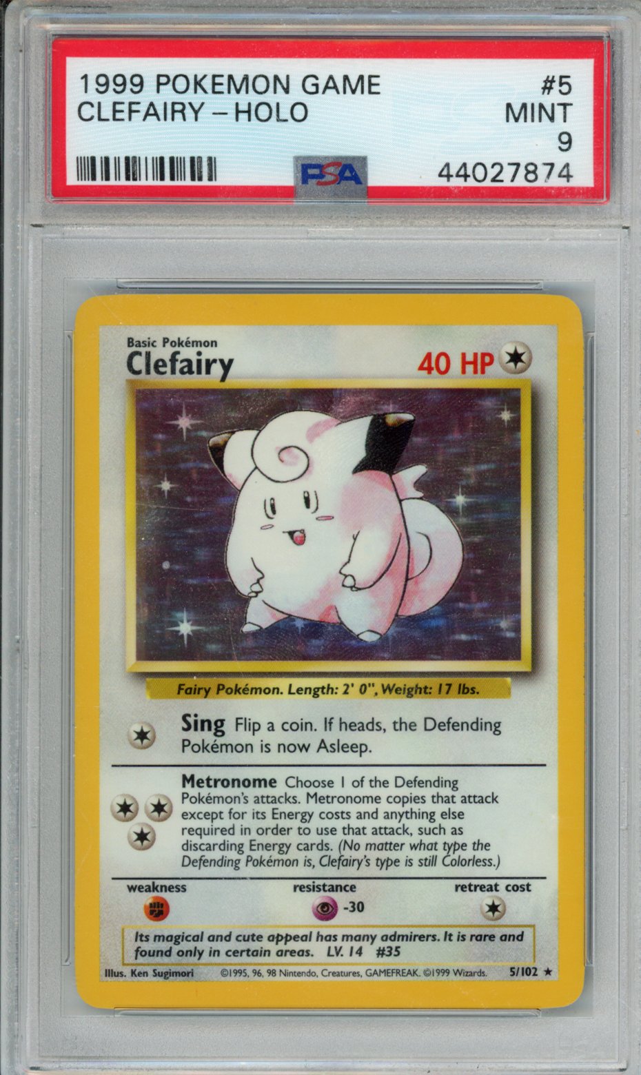 1999 POKEMON GAME CLEFAIRY-HOLO #5 PSA MINT 9