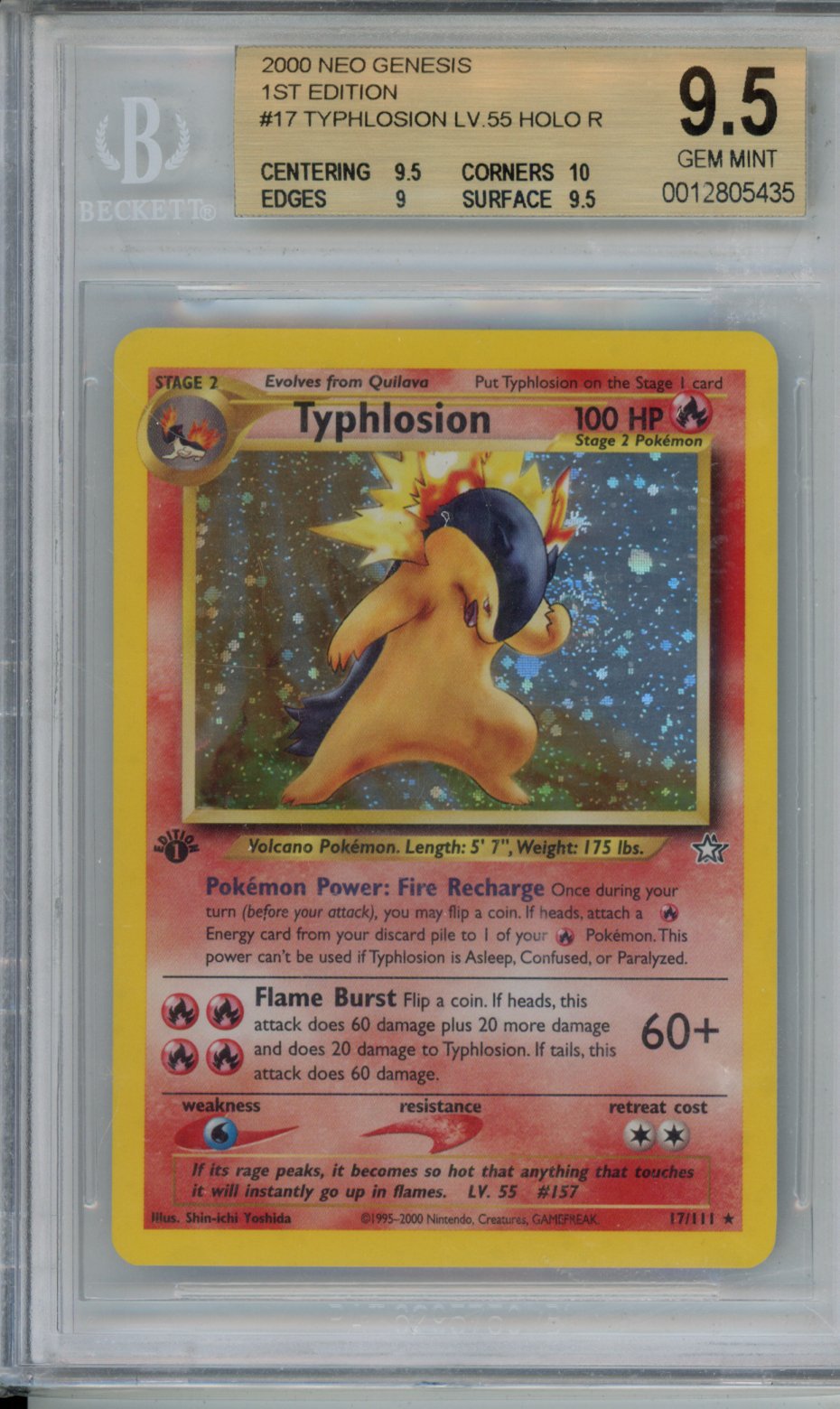 2000 NEO GENESIS 1ST EDITION #17 TYPHLOSION LV. 55 HOLO R BGS 9.5