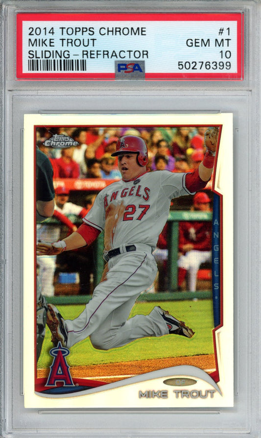 2014 TOPPS CHROME MIKE TROUT REFRACTOR #1 PSA GEM MT 10