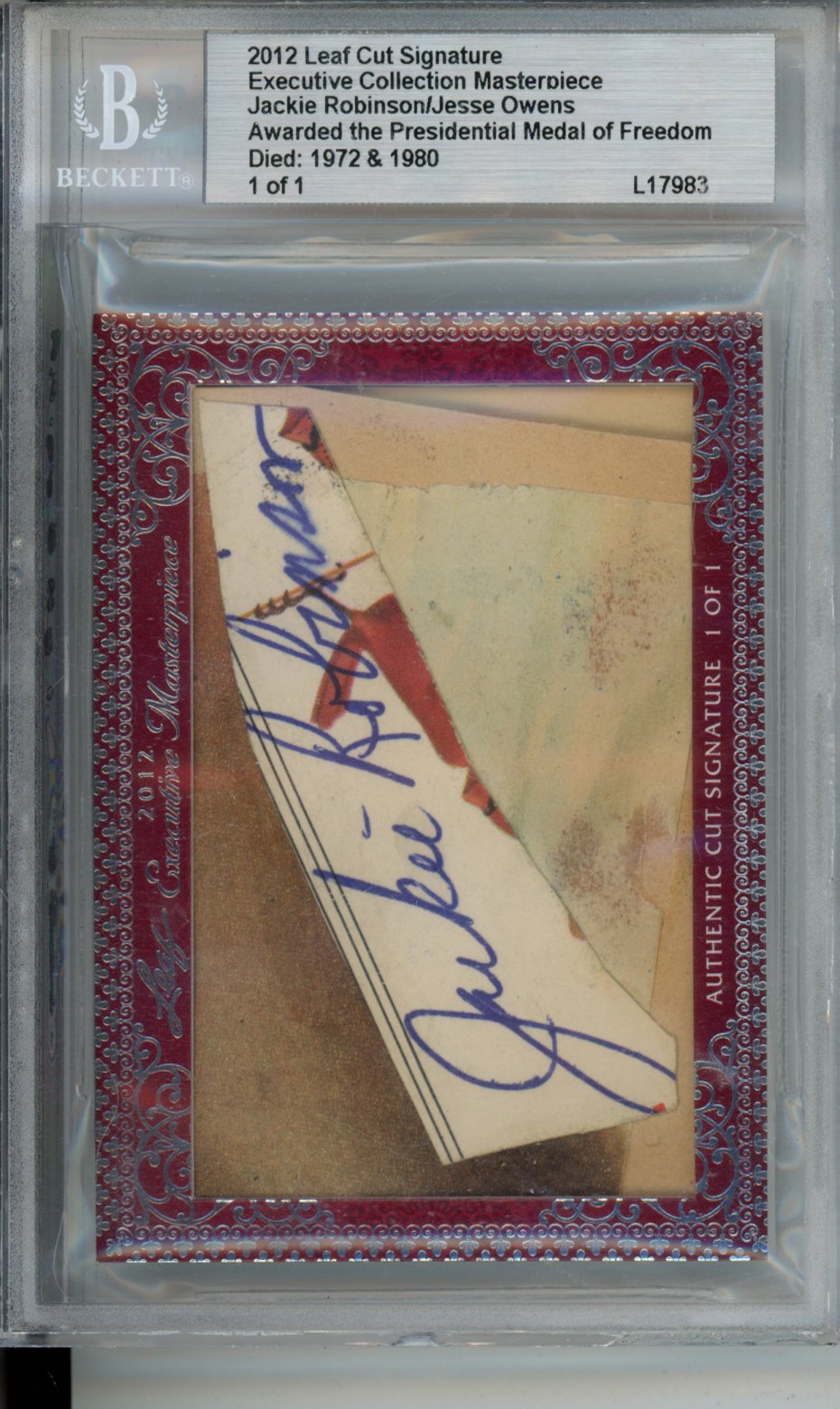 2012 LEAF EXECUTIVE MASTERPEICE JACKIE ROBINSON JESSE OWENS DUAL CUT AUTO #1/1 BGS AUTH